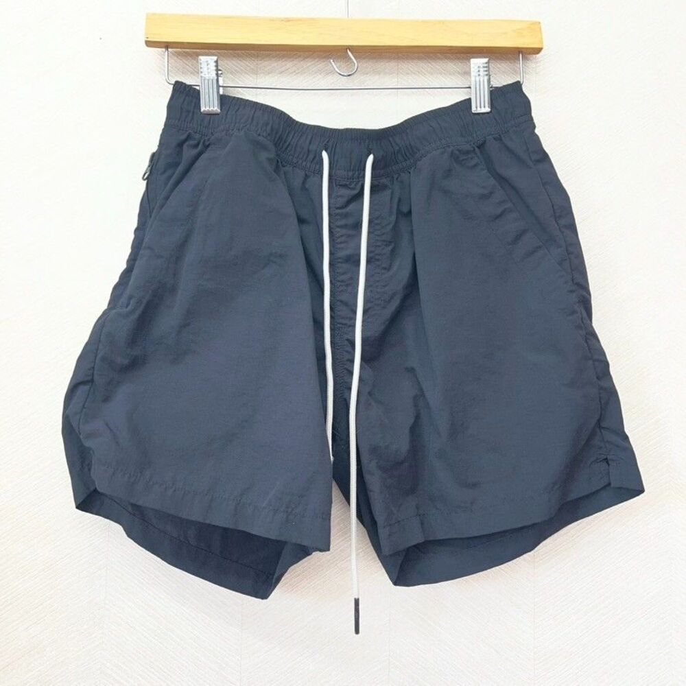 OAS Drawstring Waist Zipper Pocket Comfort Black Nylon Shorts Mens Size S